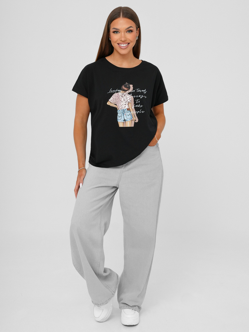 Camiseta de mujer negra OZONEE JS/95T2573/3