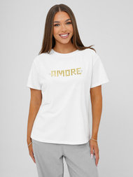 Camiseta de mujer blanco y dorado OZONEE JS/YJ77716