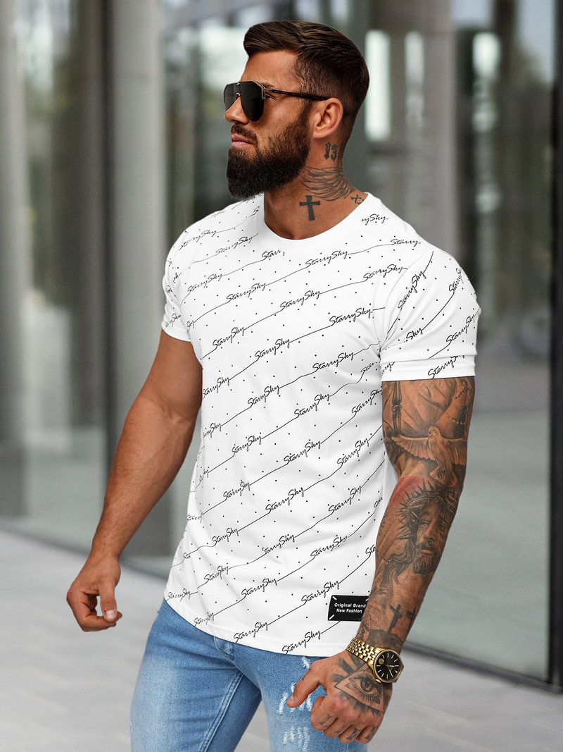 Camiseta de hombre blanco OZONEE O/QQ1323