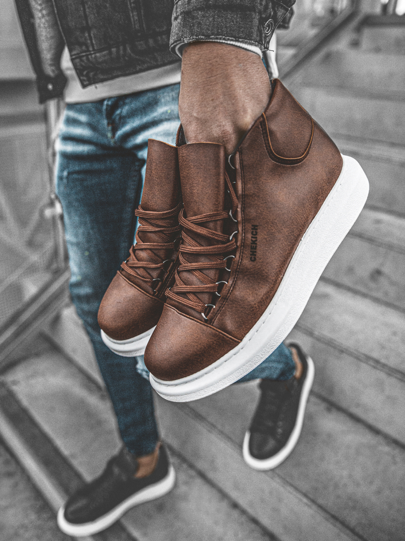 Sneakers altas de hombre marrón-blanco OZONEE CH/258