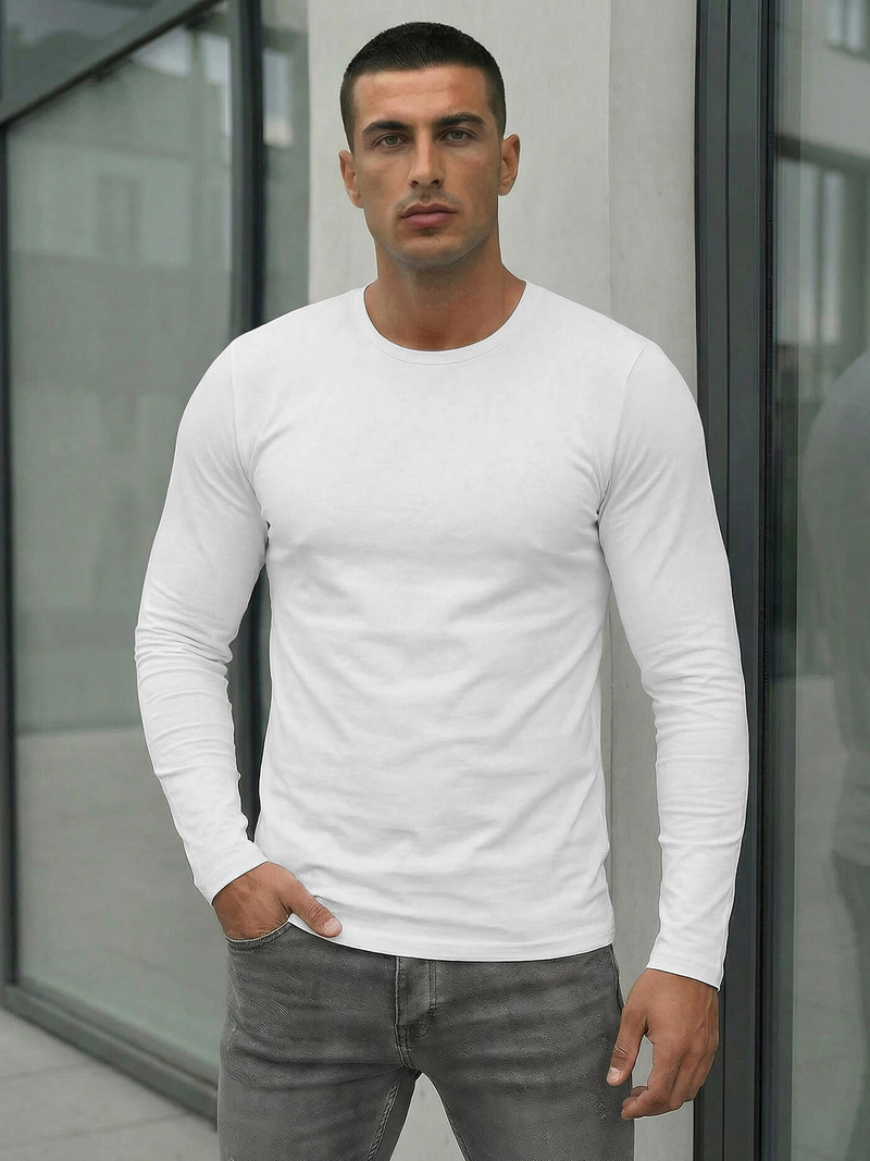 Camiseta de manga larga de hombre blanca OZONEE JS/DB71/2