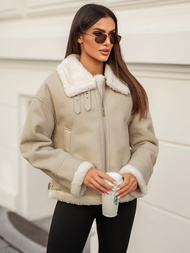 Chaqueta de cuero para mujer beige OZONEE JS/11Z8178