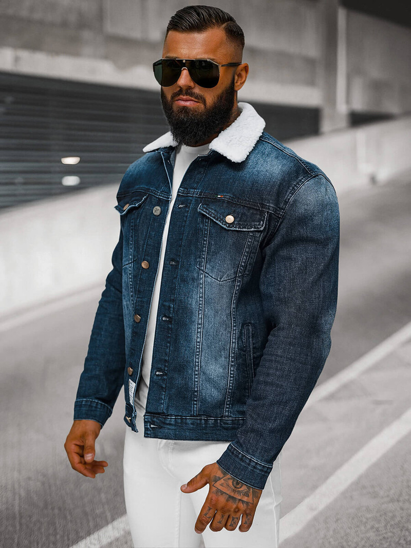 Chaqueta vaquera de hombre sherpa azul oscuro OZONEE NB/MJ516BSZ
