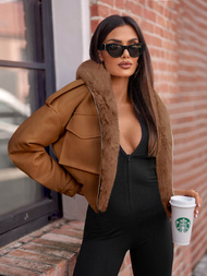 Chaqueta de cuero para mujer marrón OZONEE O/G125