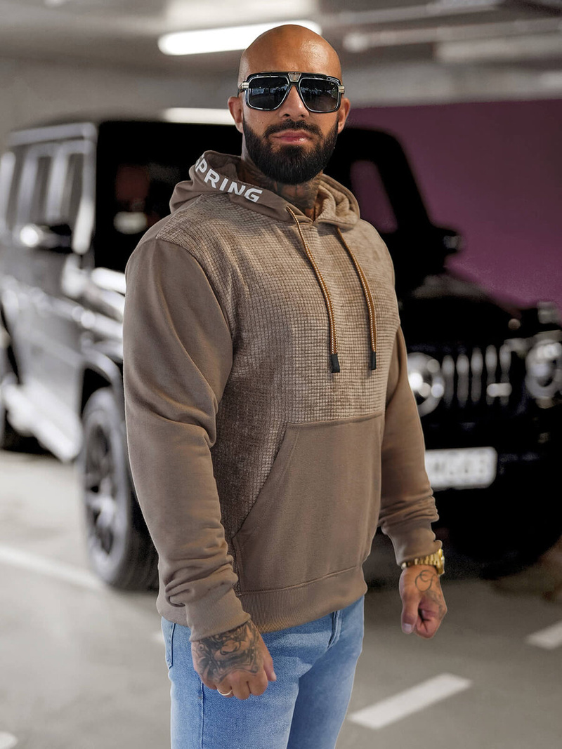 Sudadera con capucha para hombre beige oscuro OZONEE O/3C505