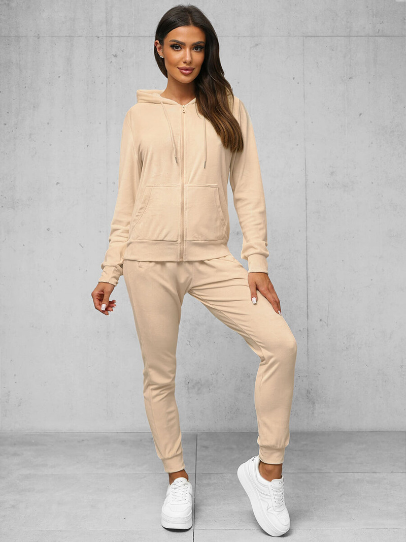 Chándal velour de mujer de beige claro OZONEE JS/8C1176/159Z