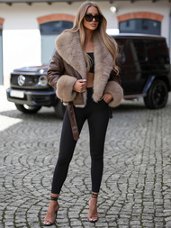 Chaqueta de cuero para mujer chocolate OZONEE JS/61M8510/158