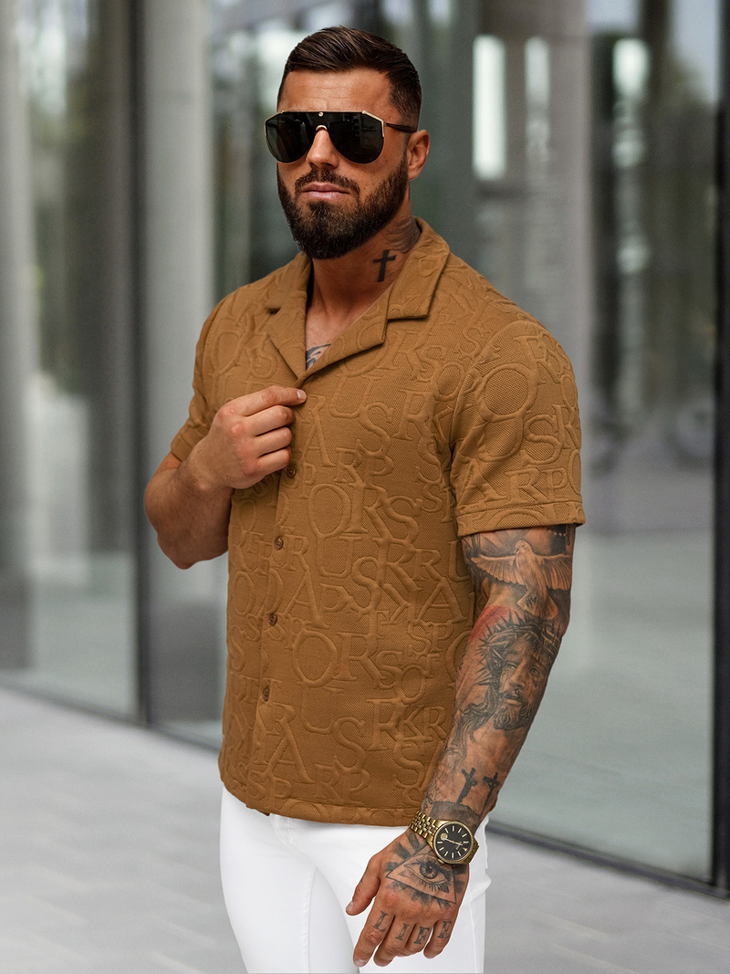 Camisa de hombre con manga corta marrón OZONEE O/B2256