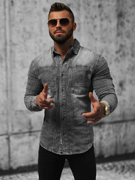 Camisa vaquera de hombre gris OZONEE NB/MC712G