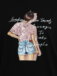 Camiseta de mujer negra OZONEE JS/95T2573/3