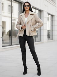 Chaqueta de cuero para mujer beige OZONEE JS/11Z8177Z