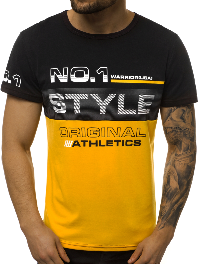 Camiseta de hombre negro-amarillo OZONEE JS/SS10900