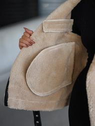 Chaqueta de cuero para mujer negro-beige OZONEE JS/11Z8177Z