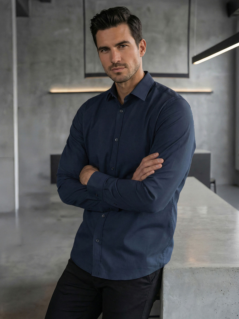 Camisa de hombre azul marino OZONEE V/V188Z