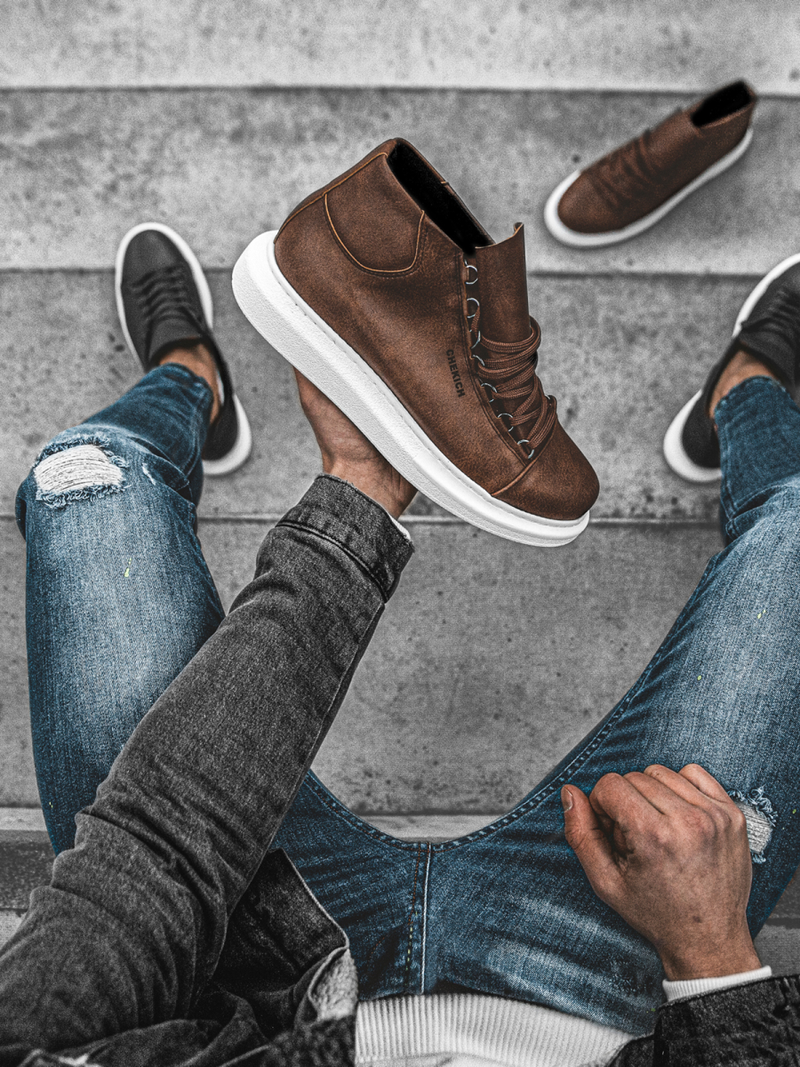 Sneakers altas de hombre marrón-blanco OZONEE CH/258