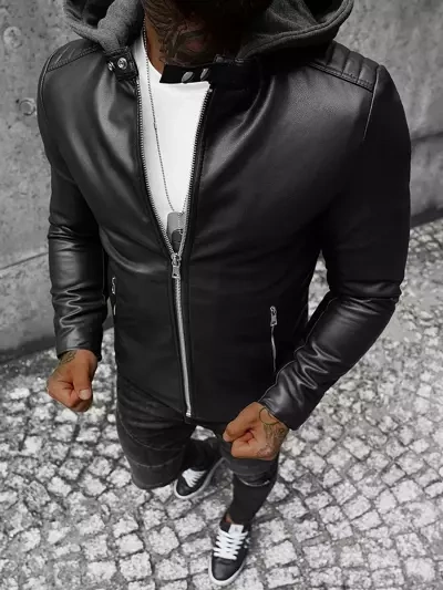 Chaqueta de cuero de hombre negra OZONEE JS/11Z8012