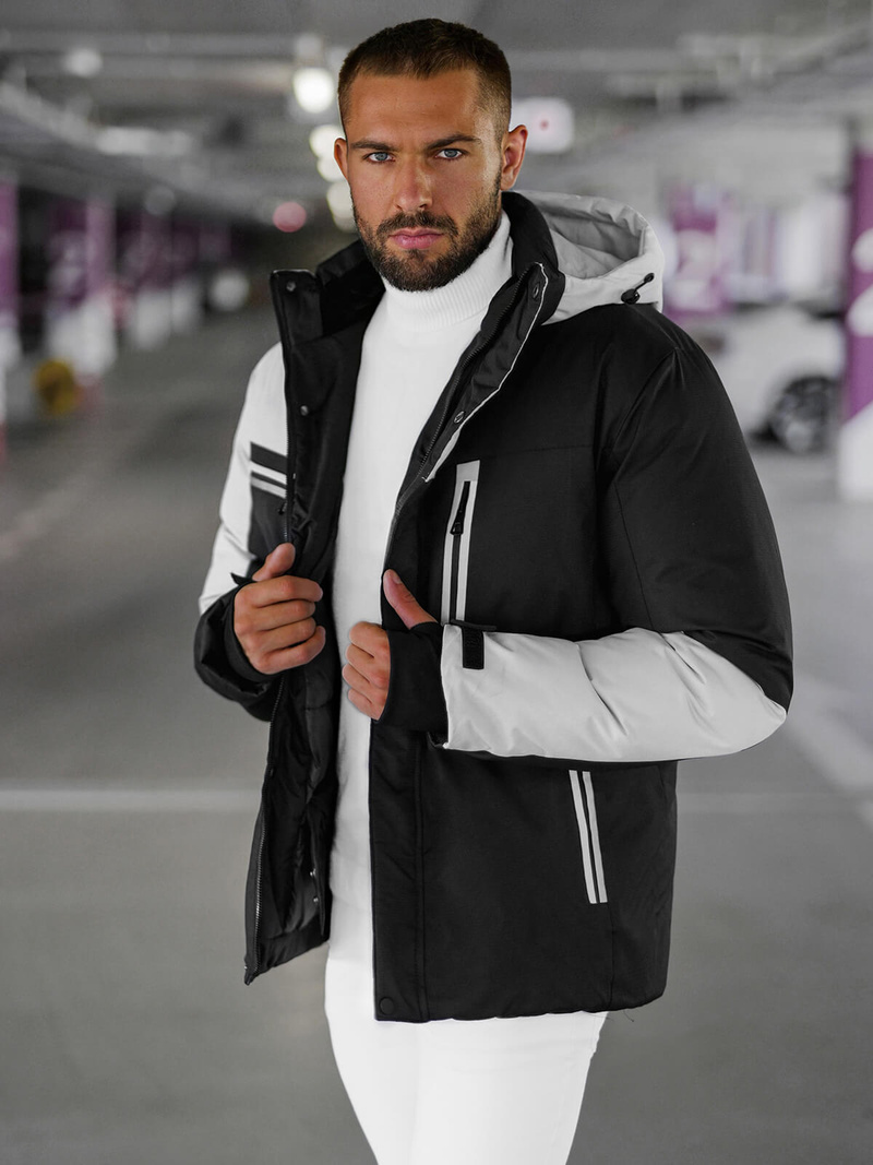 Chaqueta de hombre negro-gris OZONEE JS/91M9903/92