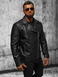 Chaqueta de cuero de hombre negra OZONEE JS/11Z8067
