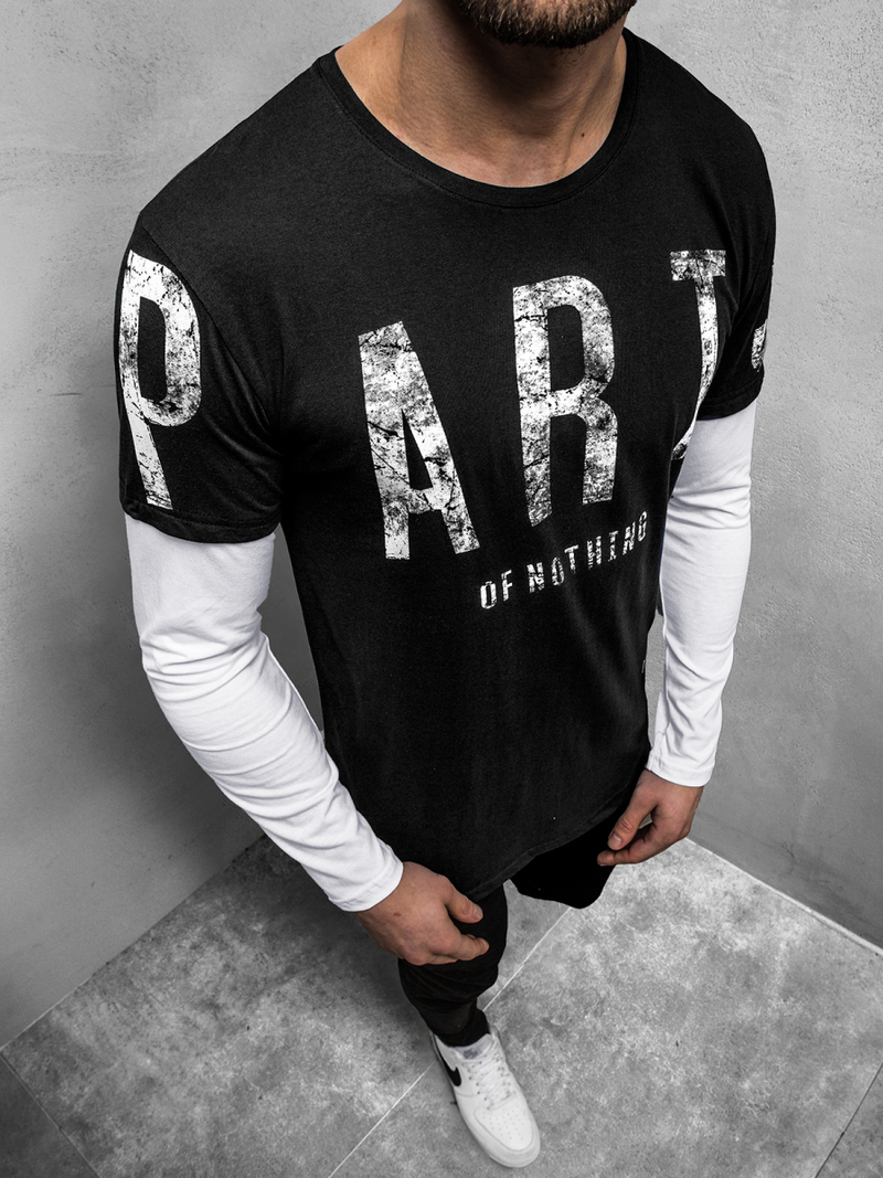 Camiseta de manga larga de hombre negro OZONEE O/1292Z