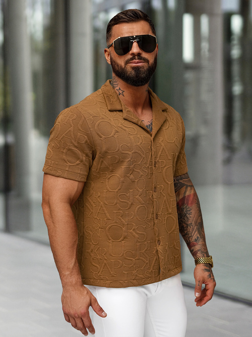 Camisa de hombre con manga corta marrón OZONEE O/B2256