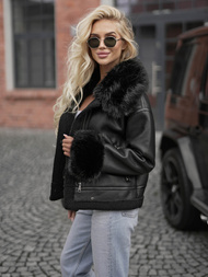 Chaqueta de cuero para mujer negra OZONEE JS/61M8505/392Z