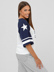 Camiseta de mujer blanco-azul marino OZONEE JS/R62493