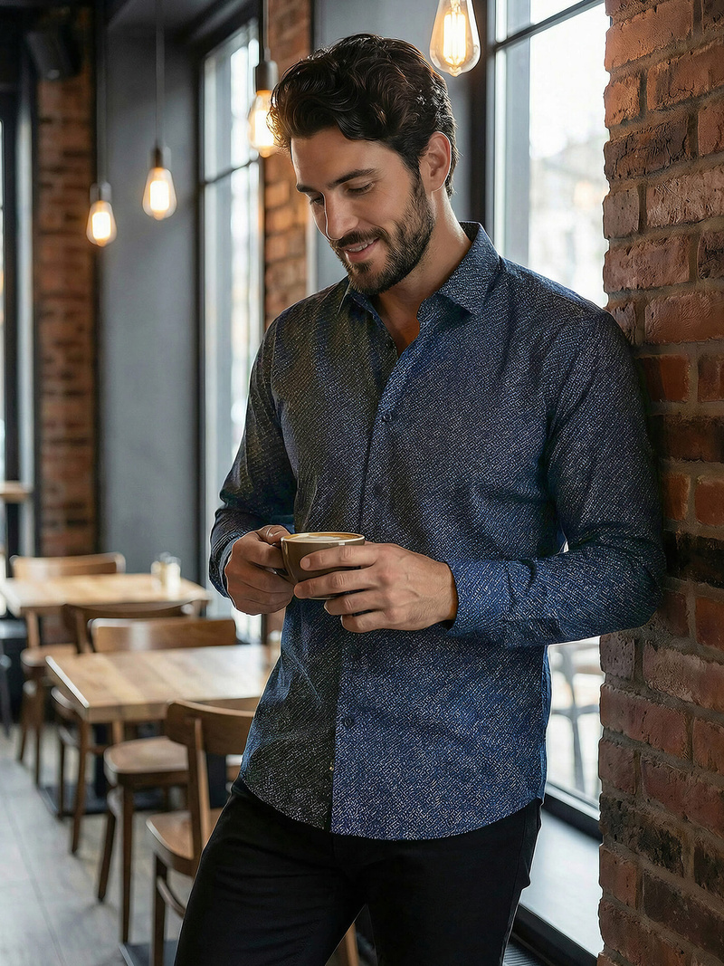 Camisa de hombre azul marino OZONEE V/V186Z