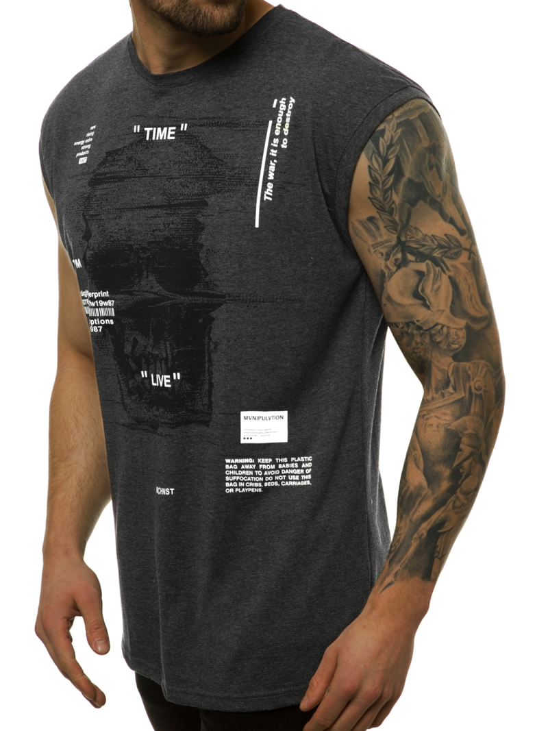 Camiseta sin mangas de hombre grafita-blanca OZONEE MACH/M1212