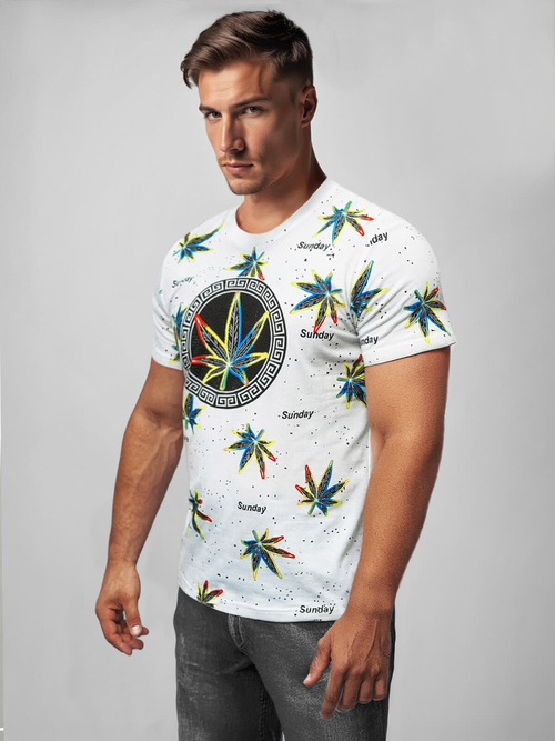 Camiseta de hombre blanco y amarillo OZONEE O/T136/1/BZ