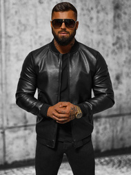 Chaqueta de cuero de hombre negra OZONEE JS/11Z8105