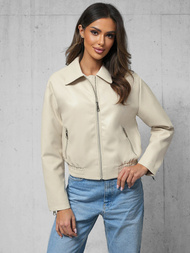 Chaqueta de cuero para mujer beige OZONEE O/G116