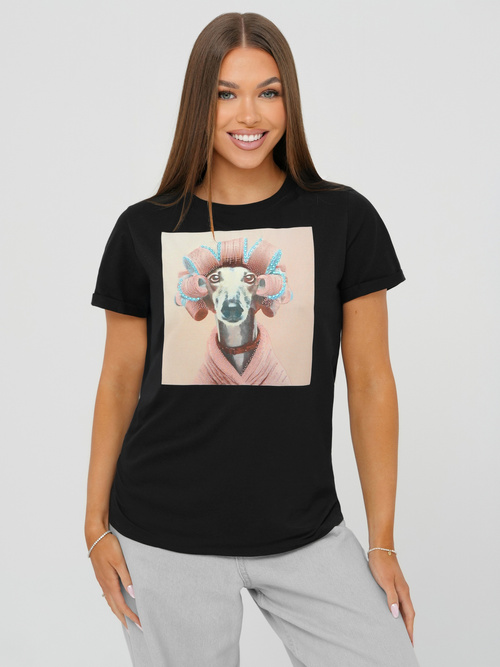 Camiseta de mujer negro-rosa OZONEE JS/YJ77726