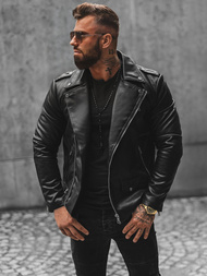 Chaqueta de cuero de hombre negra OZONEE JS/11Z8014
