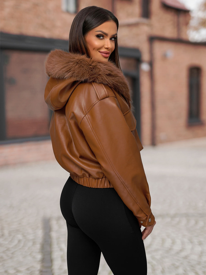 Chaqueta de cuero para mujer marrón OZONEE O/G125