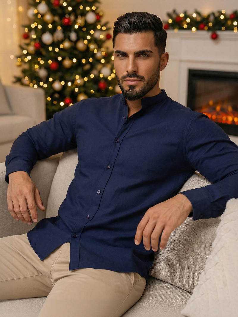 Camisa de hombre azul marino OZONEE O/V69Z