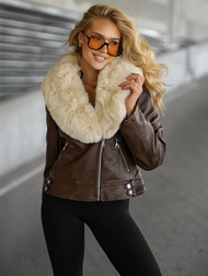 Chaqueta de cuero para mujer chocolate OZONEE JS/61M8508/158