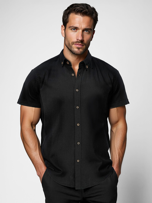 Camisa de hombre con manga corta negro OZONEE O/V165