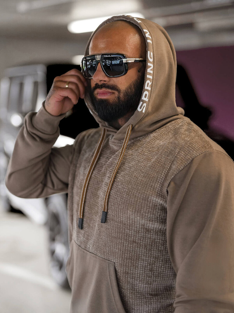 Sudadera con capucha para hombre beige oscuro OZONEE O/3C505