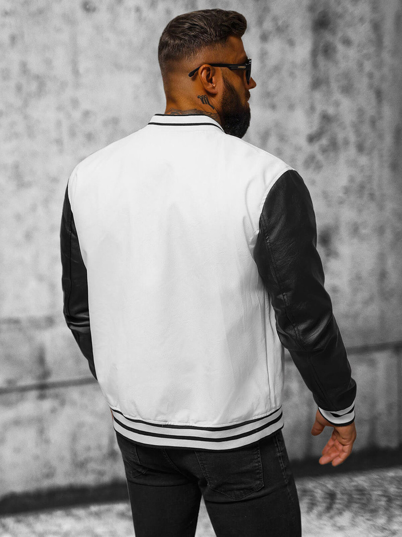 Chaqueta de cuero de hombre blanco-negro OZONEE JS/11Z8068