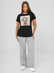 Camiseta de mujer negro-rosa OZONEE JS/YJ77726