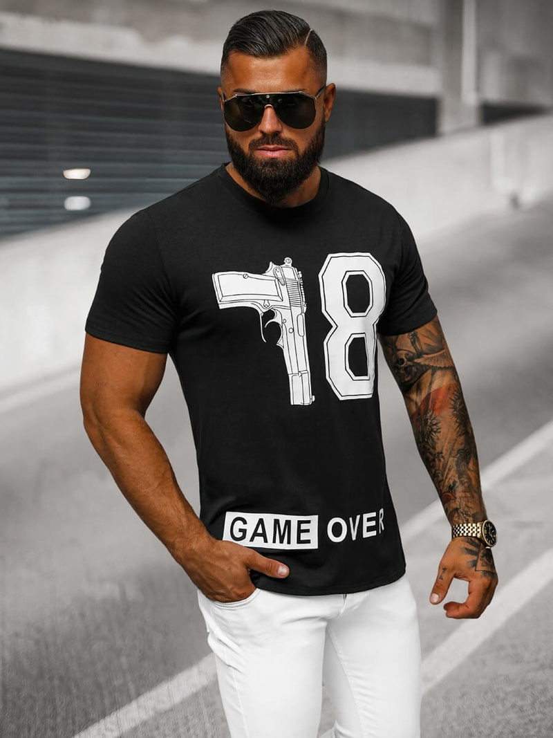 Camiseta de hombre negra OZONEE O/T123/3Z