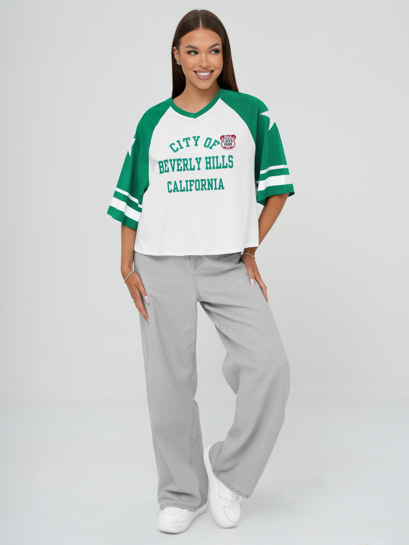 Camiseta de mujer blanco-verde OZONEE JS/R62493