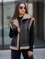 Chaleco de mujer de cuero negro OZONEE JS/61M8503/392Z