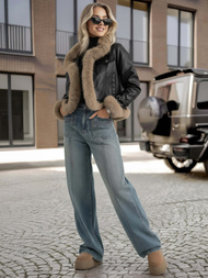 Chaqueta de cuero para mujer negra OZONEE JS/61M8517/392