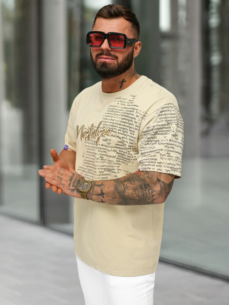 Camiseta de hombre beige OZONEE O/YN2/631