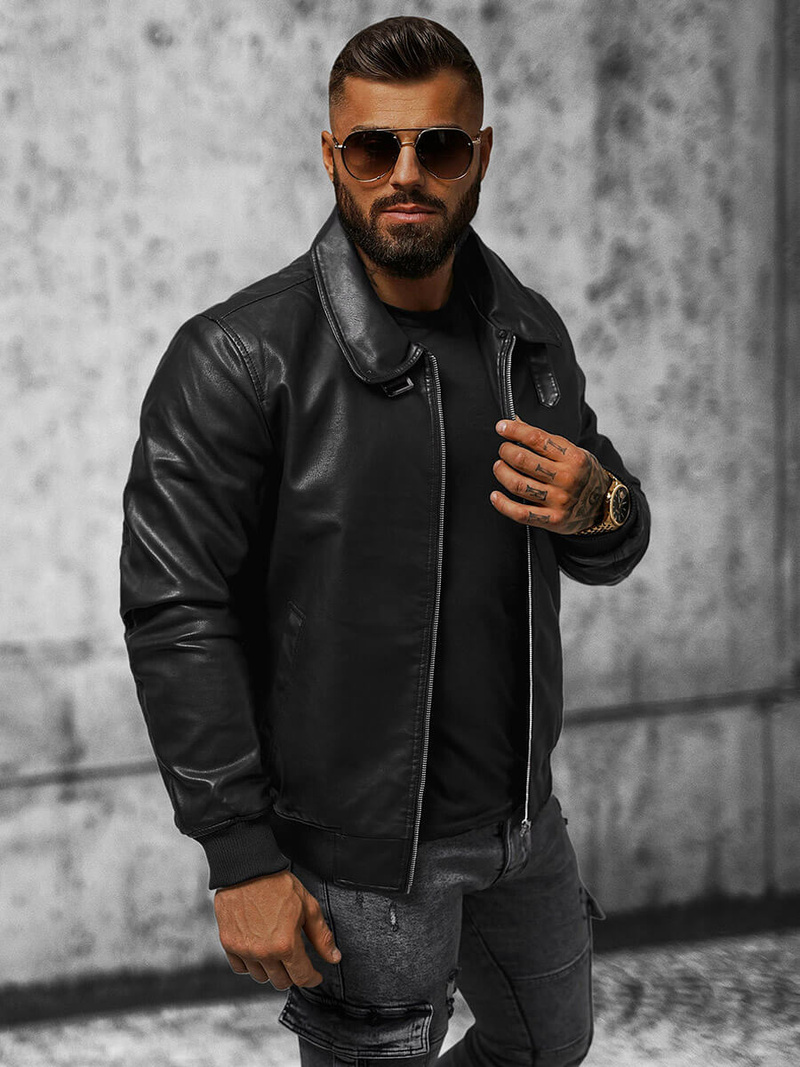 Chaqueta de cuero de hombre negra OZONEE JB/JP1178Z