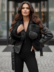 Chaqueta de cuero para mujer negra OZONEE JS/61M8511/392AZ