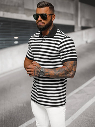 Polo de hombre blanco-negro OZONEE NB/MT3110