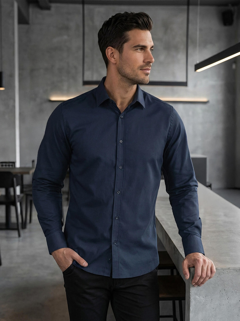 Camisa de hombre azul marino OZONEE V/V188Z