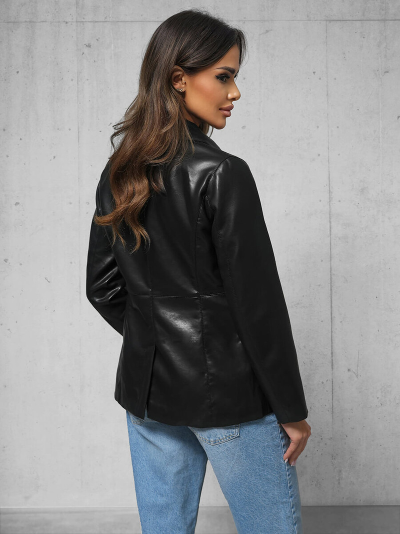 Chaqueta de cuero para mujer negra OZONEE JS/11Z8121